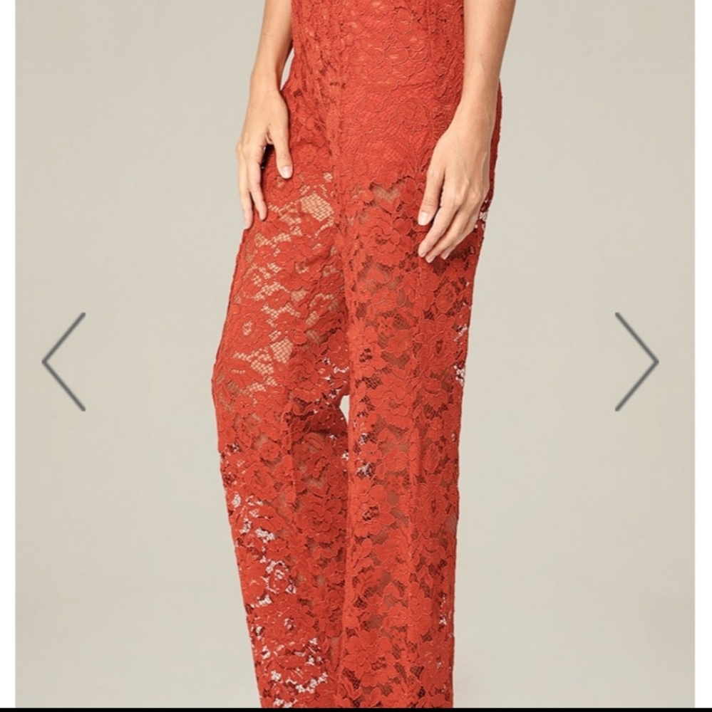 BEBE BURNT ORANGE LACE WIDE LEG TROUSSER SIDE POCKETS BACK ZIPPER WOMEN'S SIZE 6